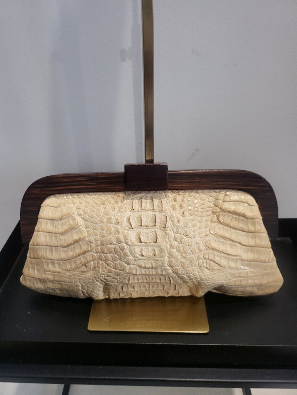Cream Alligator print clutch